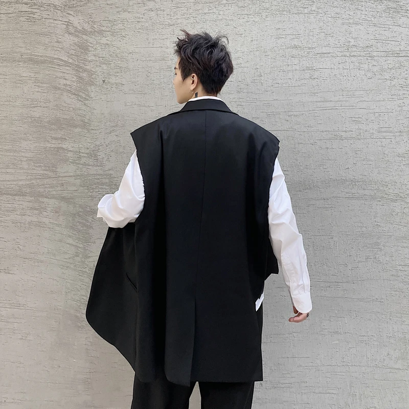 

M-XLSpring and autumn abstinence department personality hem cutting asymmetrical design vest trendy men's suit collar vest jack!