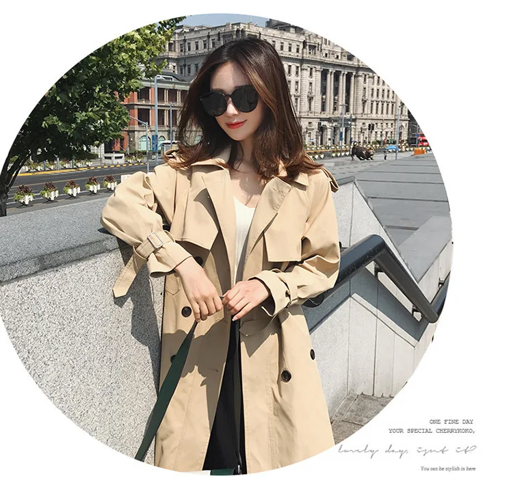 

Real Photo Women's Clothes Trench Coat Spring Sashes Cloak Dust Coat Slim Waist Outerwear Stylish Lady Long Windbreakers Coats