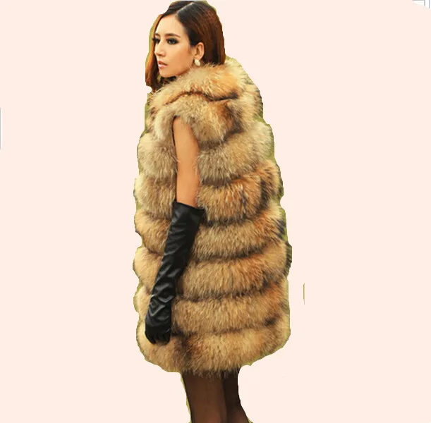 

Теплая женская зимняя жилетка из натурального меха енота, 80 см