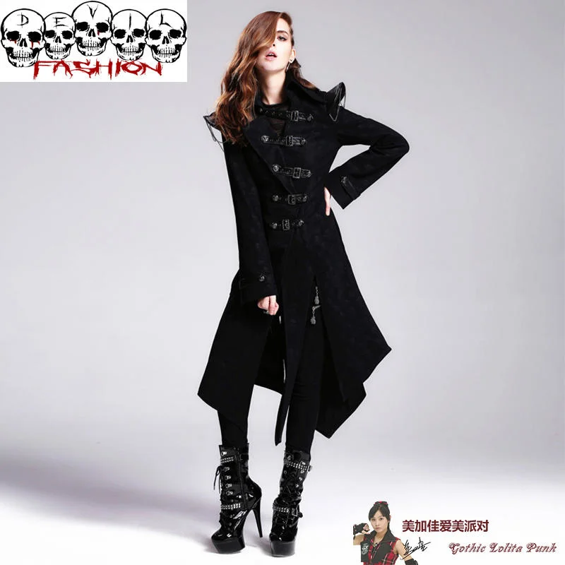 Devil fashion Gothic Steampunk buckle patchwork asymmetric windbreaker coat ct014