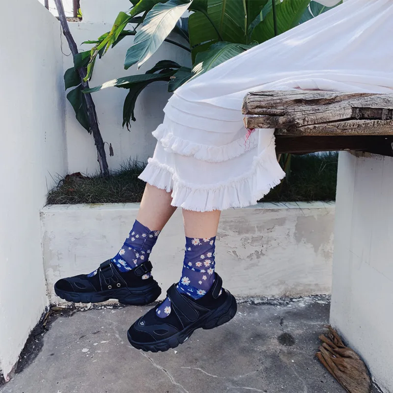 Носки женские сетчатые с цветочным принтом модные оригинальные повседневные