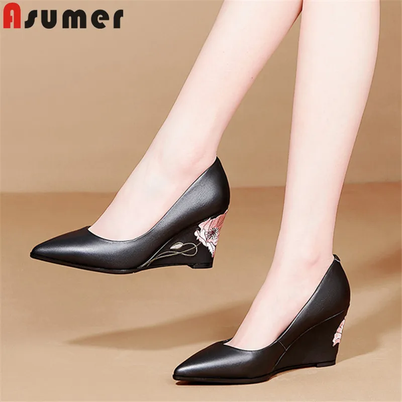 ASUMER женские туфли лодочки из натуральной кожи Элегантные свадебные в китайском