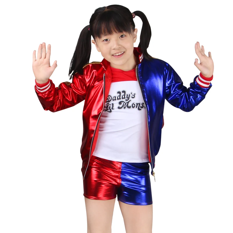

Halloween Kids Girls Suicide Cosplay Costumes Quinn Squad Harley Party T-Shirt Coat Jacket Shorts Gloves Sets 3-12y