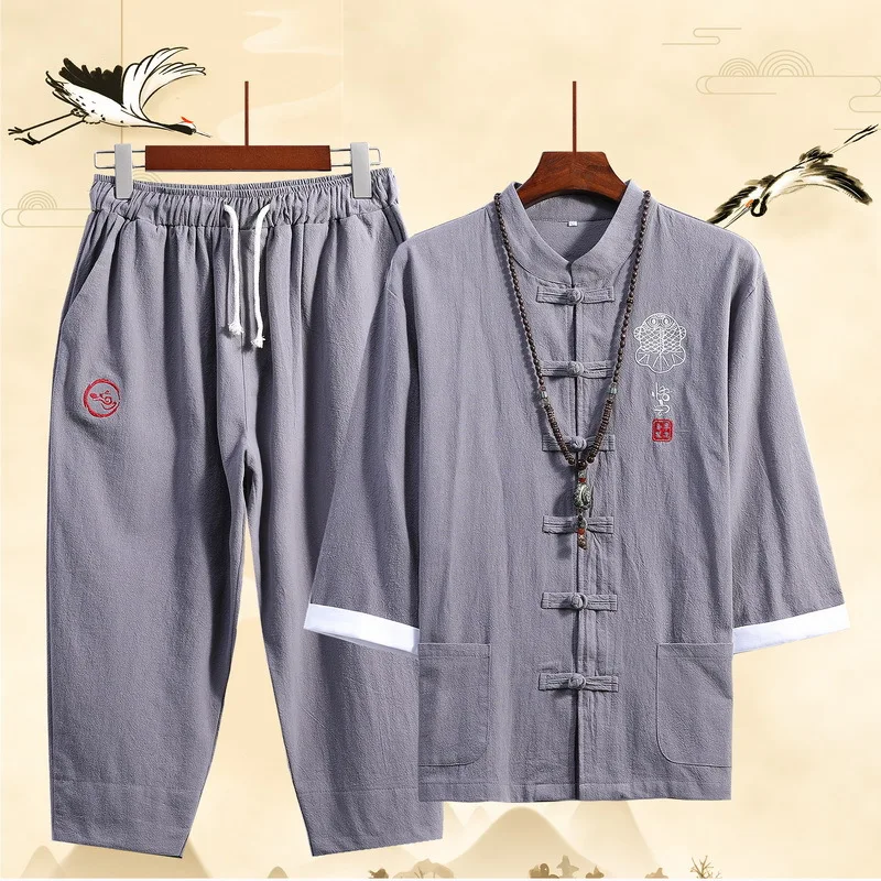 Традиционный китайский костюм для мужчин льняная рубашка + женская униформа Wushu