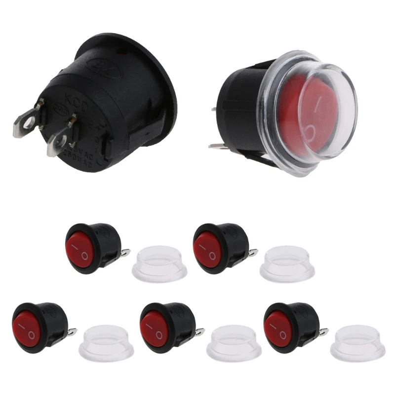 

5 Pcs 2-Pin ON-OFF SPST Round Dot Car Boat Rocker Toggle Switch+Waterproof Cover