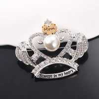 new metal crystal crown brooch pins urn brooches for mom always in my heart cremation urns memorial jewelry dropshiping