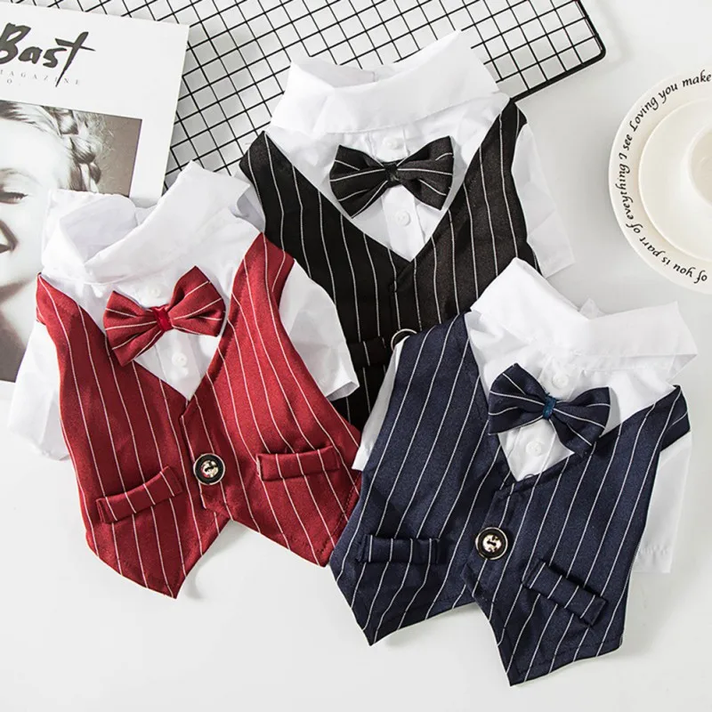 Dog Gentleman Wedding Suit Clothes Formal Shirt Pet Outfit Halloween Christmas Costume For Small Dogs Bowtie Tuxedo
