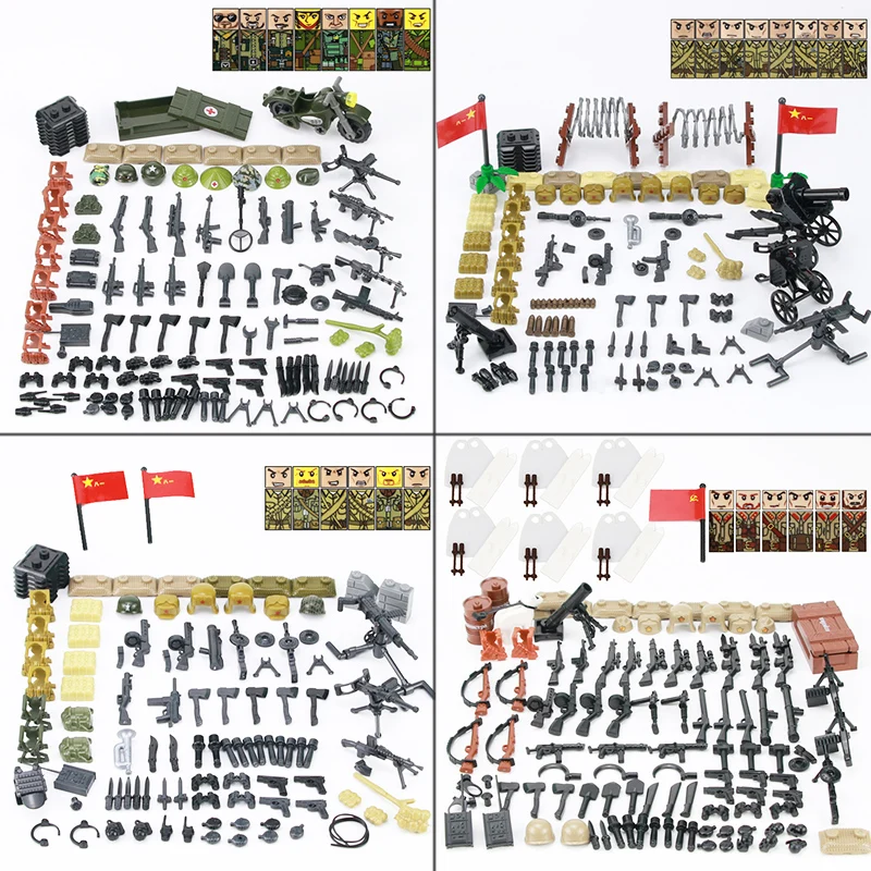 

WW2 Military Weapons Accessories Building Blocks WW2 Soviet Army Soldiers Figures Helmet Weapons Army Military MOC Bricks toys