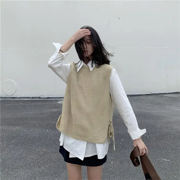 

College style autumn new sweater women's round neck Korean version of the wild thin student sweater vest trend