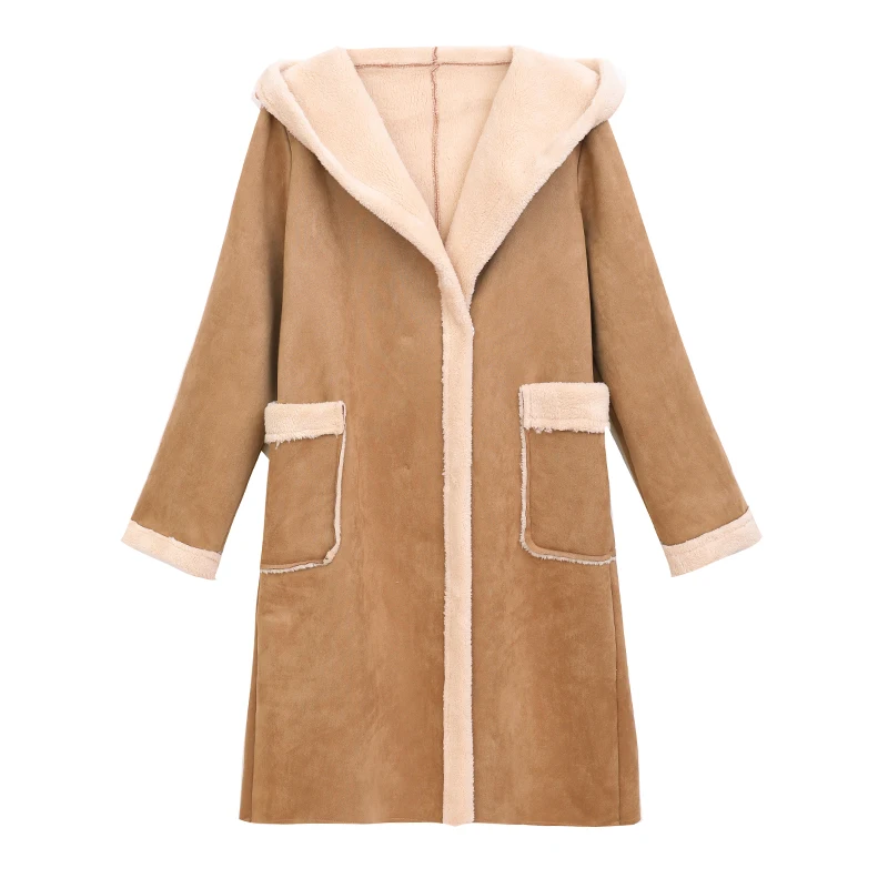 XL Ms. 2021 Autumn Winter New Fat Mm Deerskin Lambskin Jacket Plus Velvet Thick Hooded Cotton Jacket Fashion Wild Slim Slimming