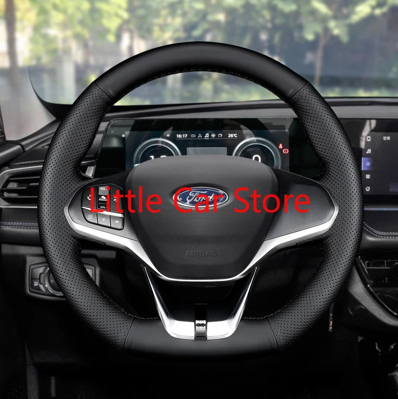 Для Ford Escort 2021 Сделай Сам пришивка вручную верхняя черная кожаная оплетка руля