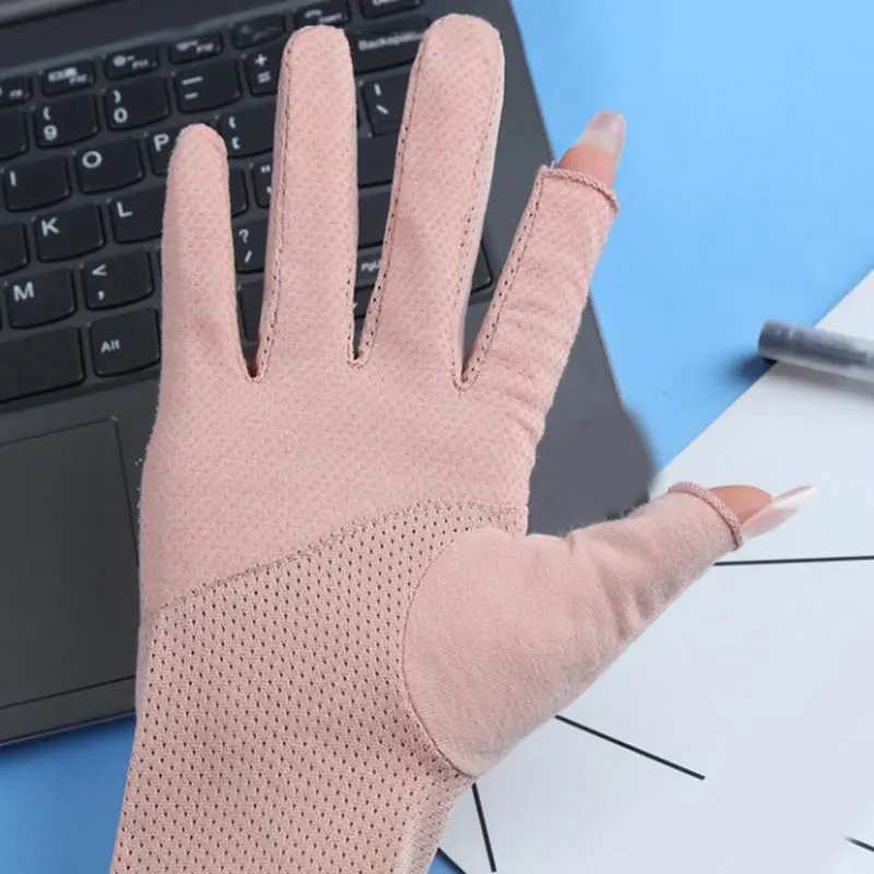 

Cartoon Cute Bear Embroidery Gloves Breathable Non-Slip Full Finger Mittens Women Summer Sunscreen Anti-UV Gloves 2021 New