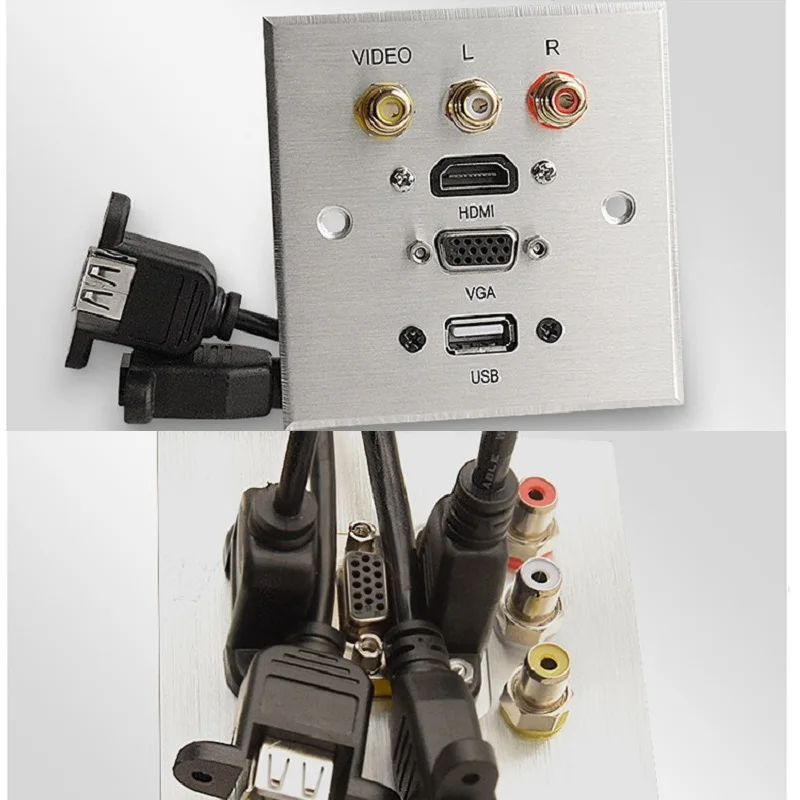 Алюминий Панель стены мультимедийный разъем совместимому с HDMI VGA видео для L/R