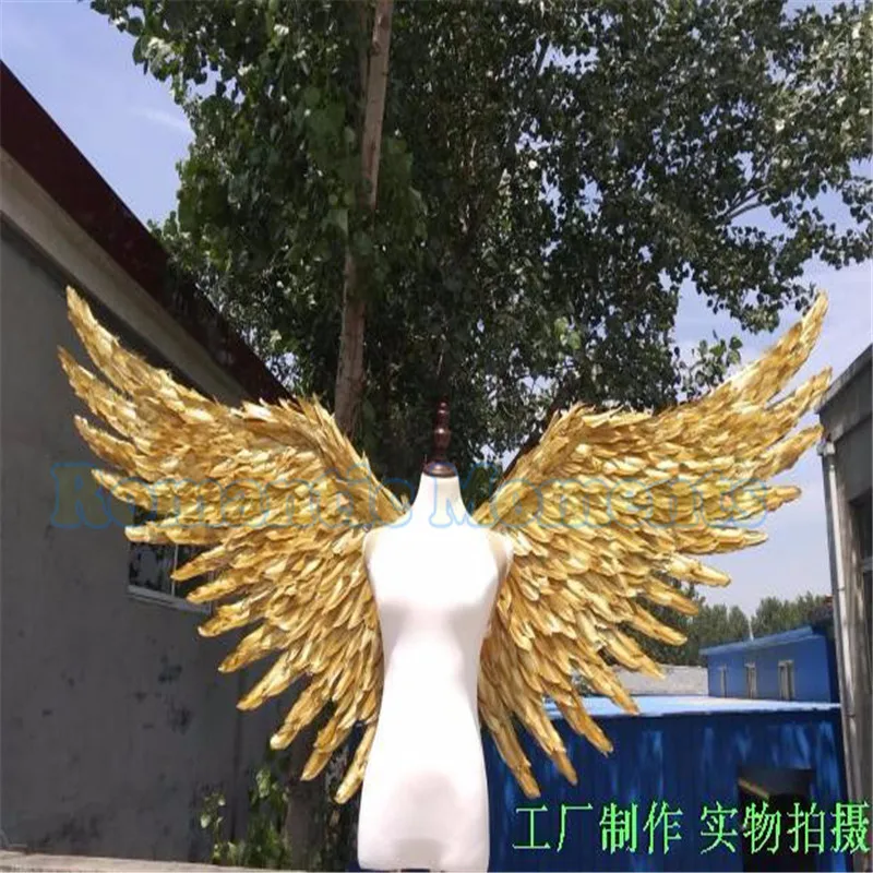 

ems free shipping gold feather wings Large props big angle wings for party show 200cm*100cm baby shower decorations