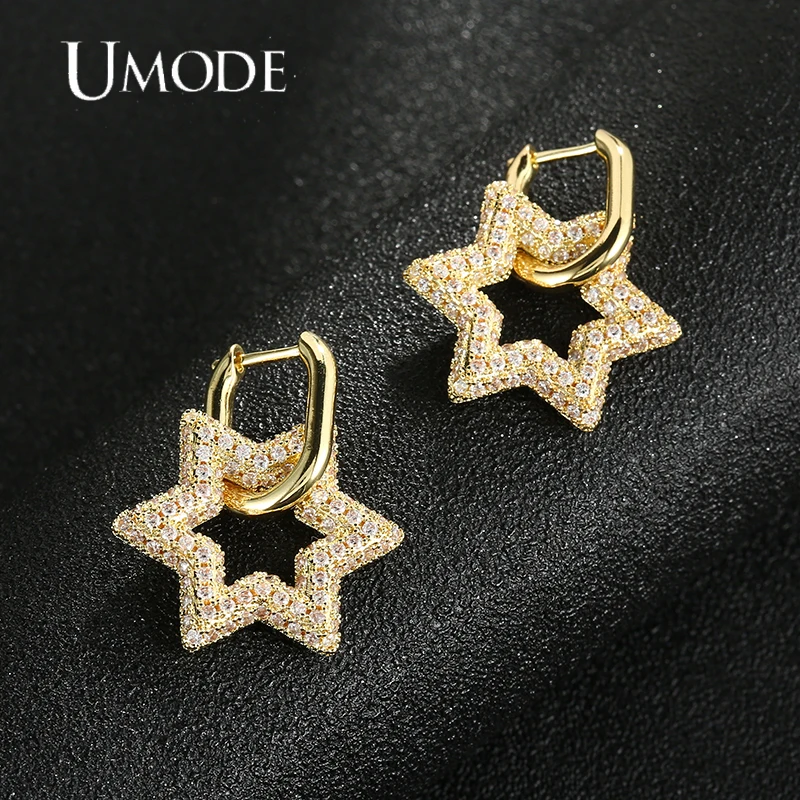 

UMODE New Five-pointed Star Cubic Zirconia Earrings for Women Fashion Micro Paved CZ Eternity Copper Earring Jewelry UE0681