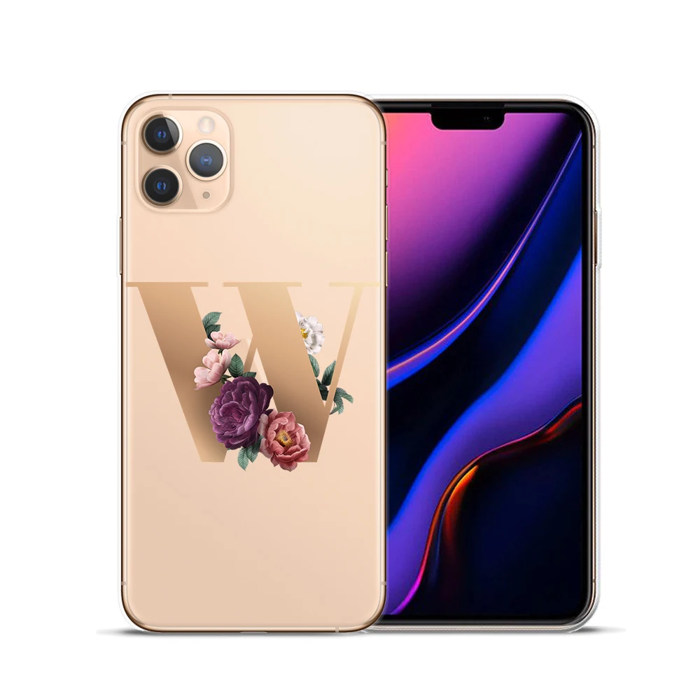 custom 26 english name letters flower initial case for coque iphone 11 pro max x xs max xr 6s 6 7 8 plus silicone phone cover free global shipping