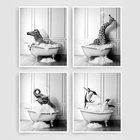 Черно-белые животные для ванной, художественные принты, слон, Зебра, Пингвины, жираф, постер на холсте, скандинавские настенные картины, декор для ванной и туалета