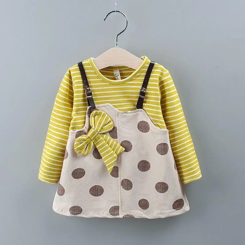 Girls Dress Spring Autumn Children Fashion Long Sleeve Cotton Fake 2pcs Dresses For Baby Kids Party Princess Clothes | Детская одежда и
