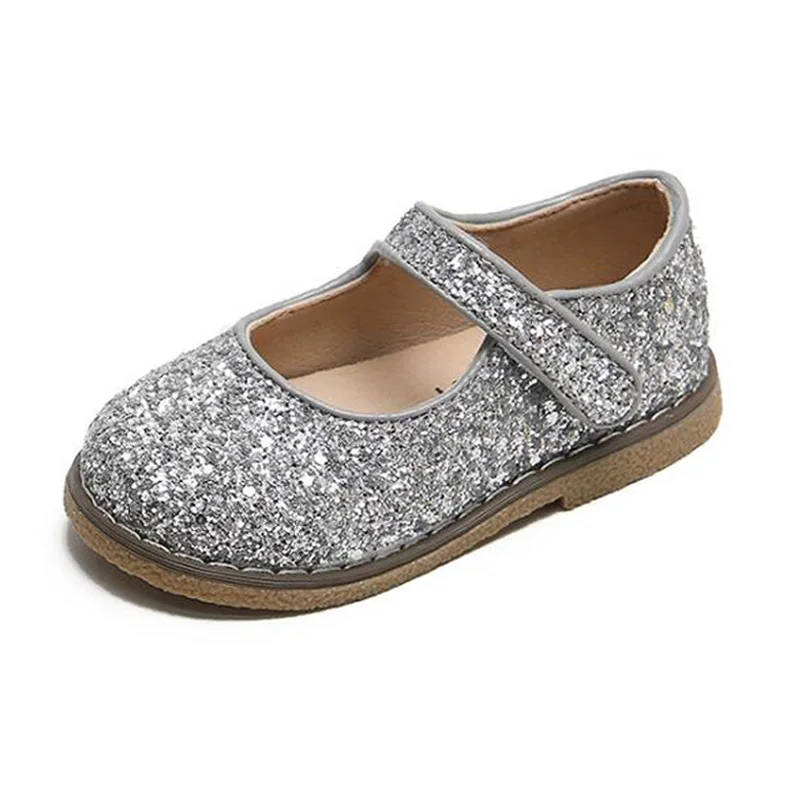 

2021 Spring Autumn Toddler Girl Princess Shoes Bling Flats Girls Shiny Dress Shoes Size 21-30