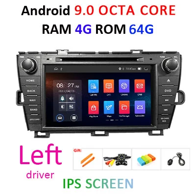 DSP 4G 64G Android 9,0 ips экран автомобиля радио gps для Toyota Prius 2009-2013 dvd-плеер Навигация стерео Мультимедийный блок - Цвет: 9.0 4G 64G Left