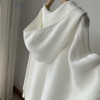 causal hollow out hooded sweater coat causal long sleeve oversized knitted tops 2021 spring new pullover jumper