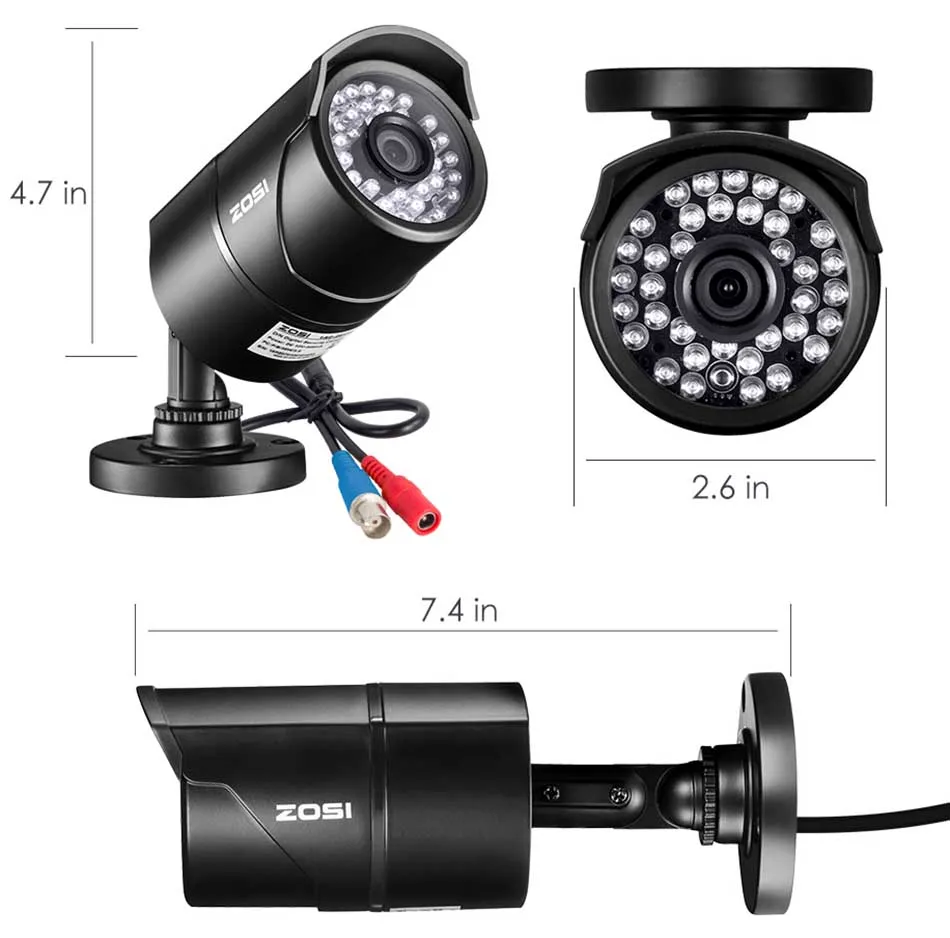 ZOSI 1080P 4-в-1 CVBS AHD CVI 1/3 2MP CCTV домашнего видеонаблюдения Всепогодный 3,6 мм объектив с фильтр, отсекающий ИК-область спектра, Пуля безопасности Камера