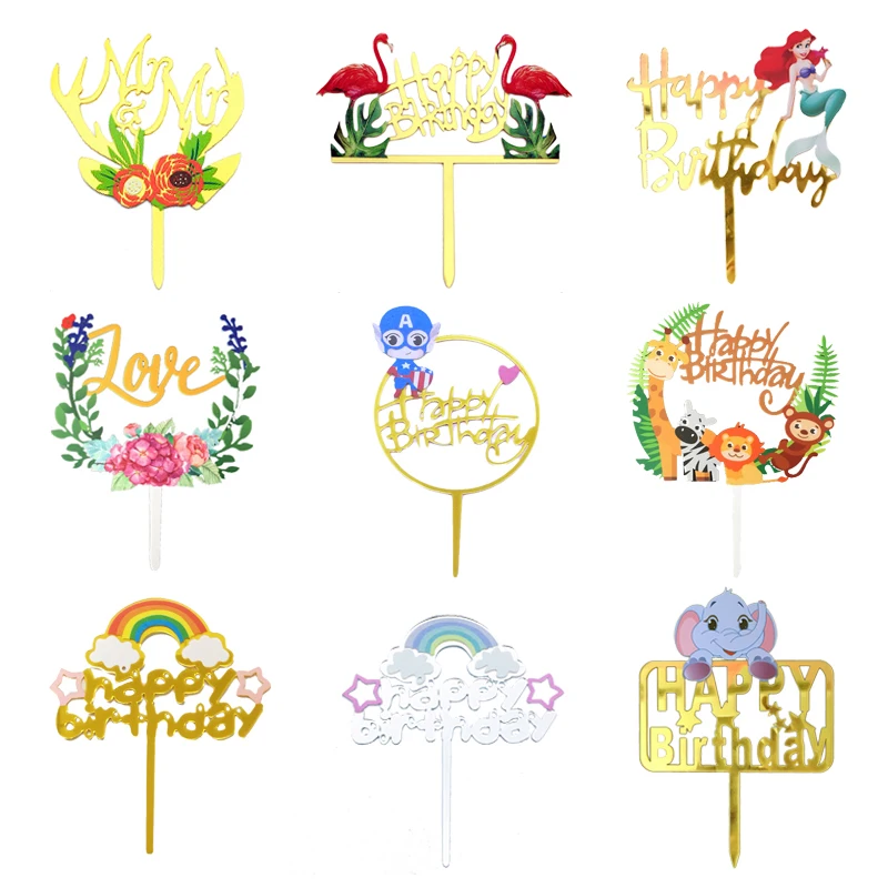 Новый Топпер для торта С Днем Рождения милые акриловые украшения с изображением
