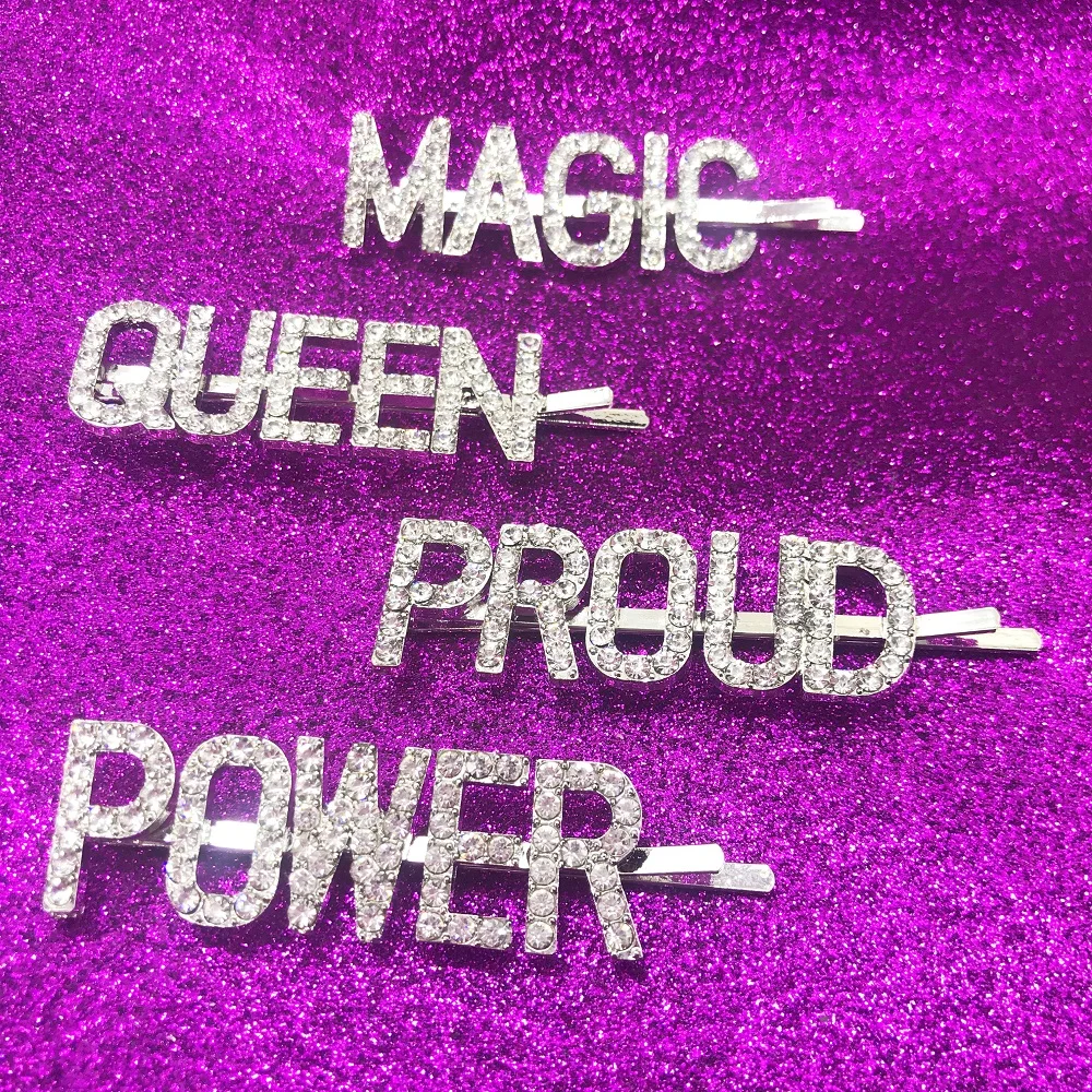 Оптовая продажа заколки для волос со словами светящиеся Xoxo волшебные стразы