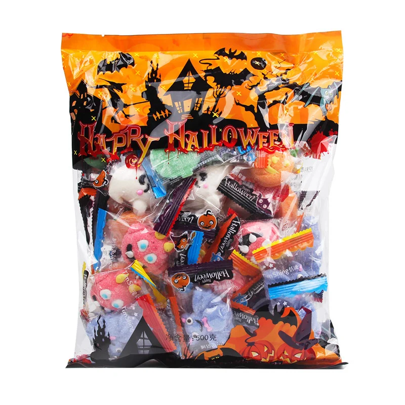 Candys de Halloween de 300g/500g/1000g, bolsa creativa con forma de globo ocular, Spoof Marshmallow, Snacks de caramelo a granel, cabeza de calabaza, Fudge de Horror-3