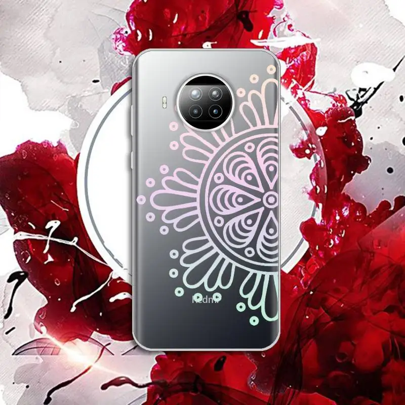 

Mandala Lace Flower Phone Case Transparent for Xiaomi Redmi note 10 t 8 9 pro lite 11
