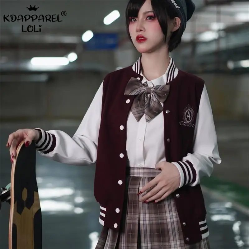 

High School Baseball Uniform Coat Retro College Style American Street Jacket Teens Cool Sports Girls Spring Autumn Women Clothes