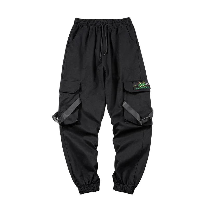 

Men's Hip Hop Black Cargo Harem Pants 2021 Overalls Men Ribbons Casual Male Joggers Trousers Fashion Casual Streetwear Pants