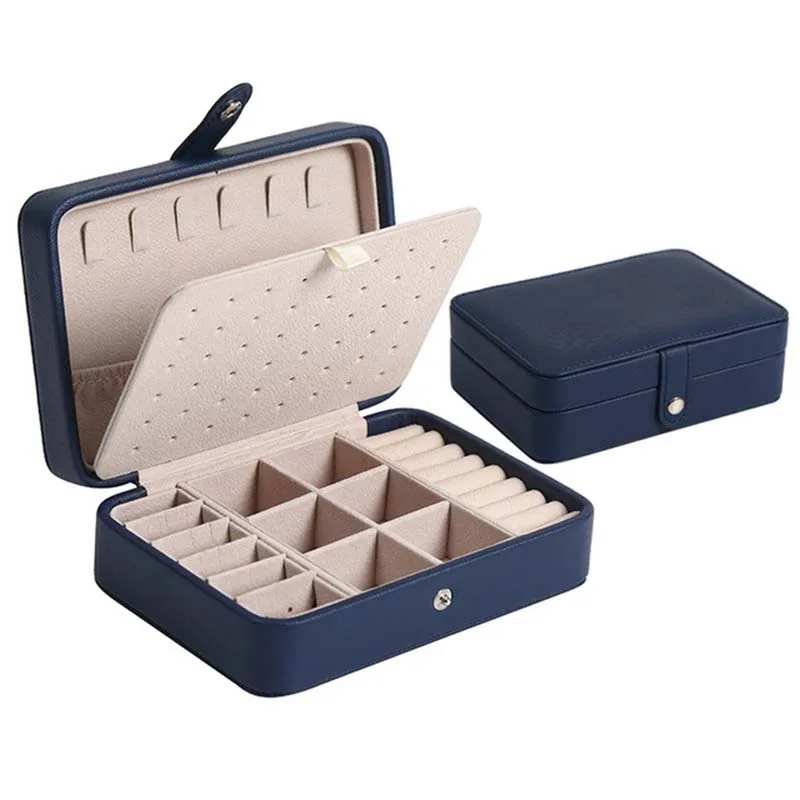 

New 2021 Jewelry Box Leather Portable Double Simple Earrings Ring Jewelry Casket Can Hold 68 Earrings