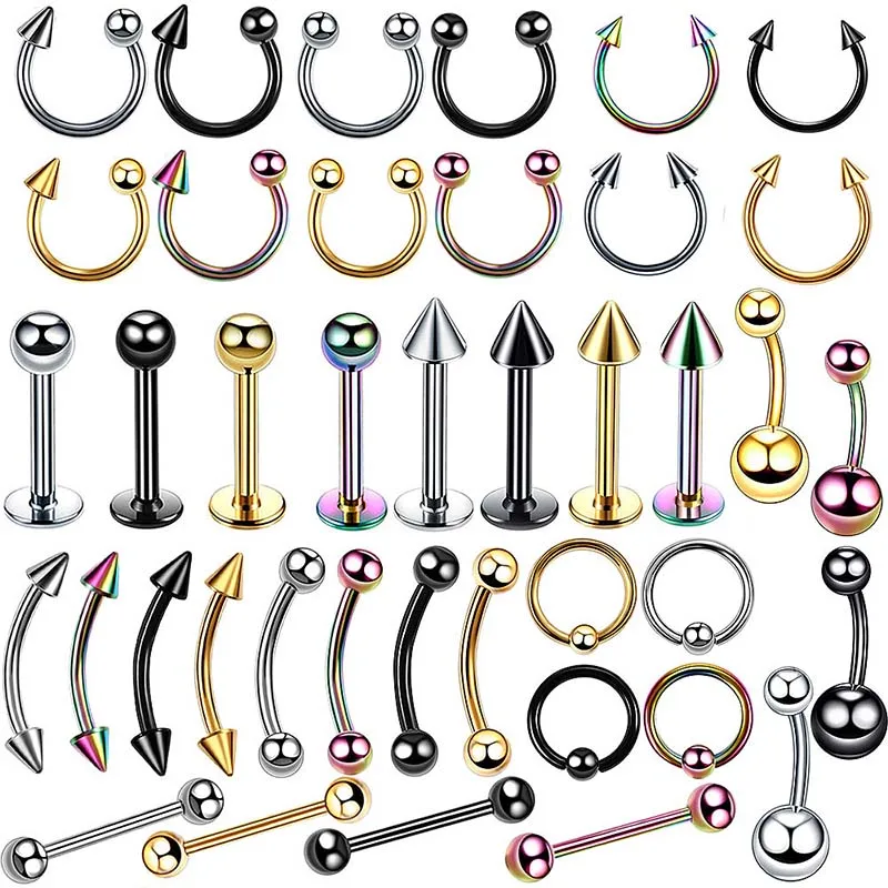 

4/pcs Stainless Steel Nose Rings Eyebrow Belly Lip Tongue Piercing Kit Simple Punk Body Jewelry Fashion Ear Studs Friends Gifts