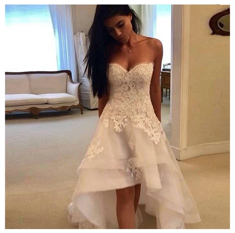 Высокий Низкий свадебное платье Милая Аппликация Кружевное фатиновое платье, с открытой спиной, свадебное платье невесты платье без бретелек; Обувь под свадебное платье для невесты