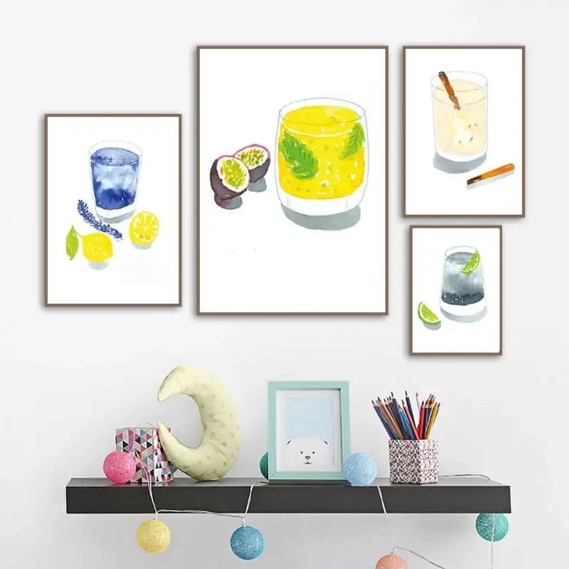 

Nordic Simple Poster Passion Fruit Lemon Drinks Canvas Painting Dining Room Wall Art Restaurant Bar Cafe Decor Home Decoration