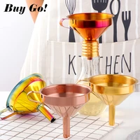 functional stainless steel gold funnel kitchen oil liquid metal funnel with detachable filterstrainer for canning kitchen tools
