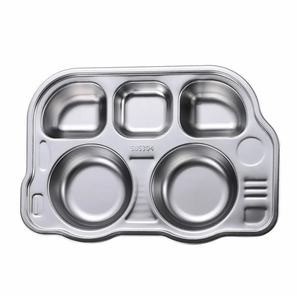 

Children's Plate Cute Bus Bear Stainless Steel Grid Plate Kids Breakfast Dinner Dinnerware Baby Food Feeding Dishes Tray