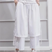 mens wide leg pants spring and autumn new rock show hair stylist false two side lacing casual large size nine minutes pants