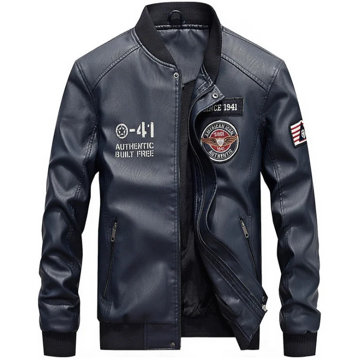 

Newest Fashion Bomber Leather Jacket Men Motorcycle Coat British Style Embroidery Mens Leather Jacket Casual Biker Outerwear