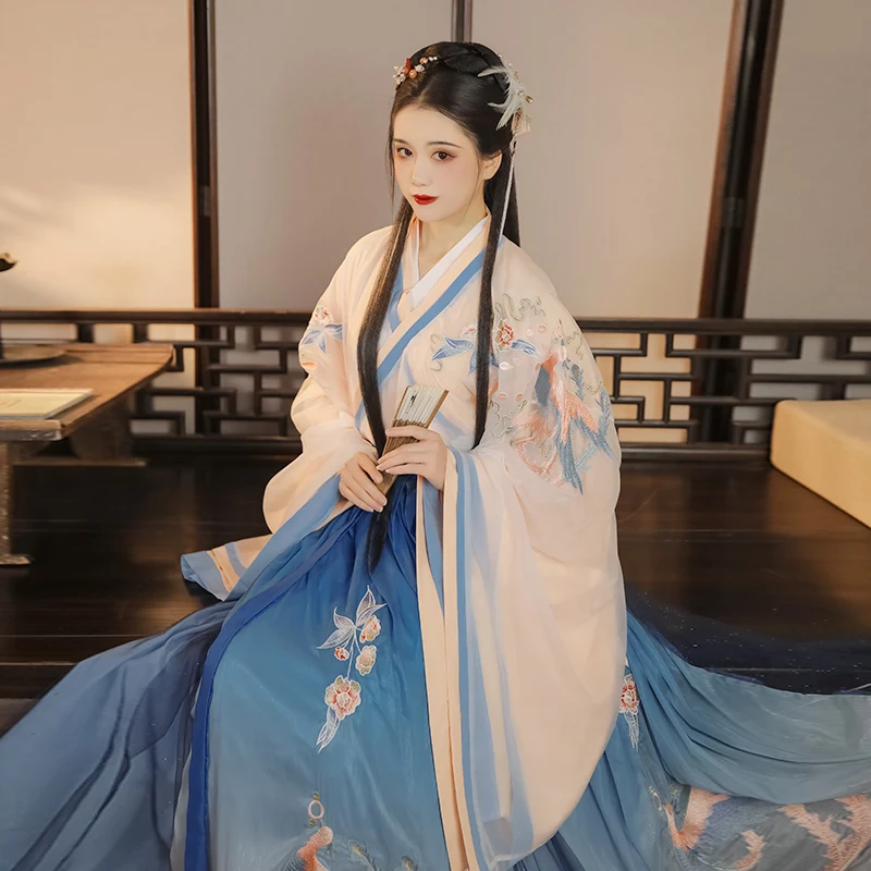 

Women Novelty 3PCS Coat+Top+Dress Hanfu Cosplay Costumes Stage Performance Clothing Traditional Fairy Princess Tang Suit