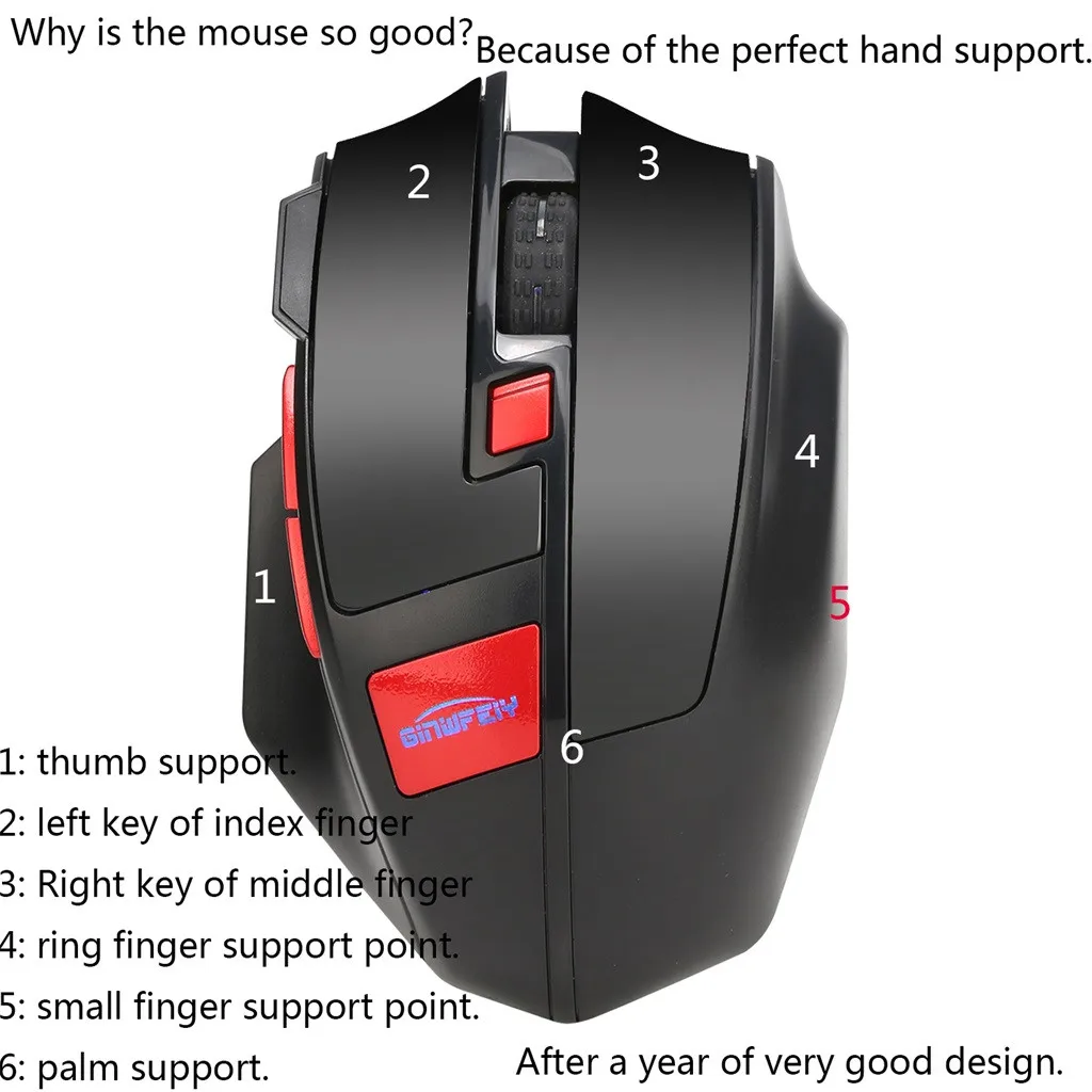

Computer PC Gamer Desktop Laptop Mouse gaming Wireless Gaming Mouse 2.4G Ergonomic Charge 6 Key High Performance Mice
