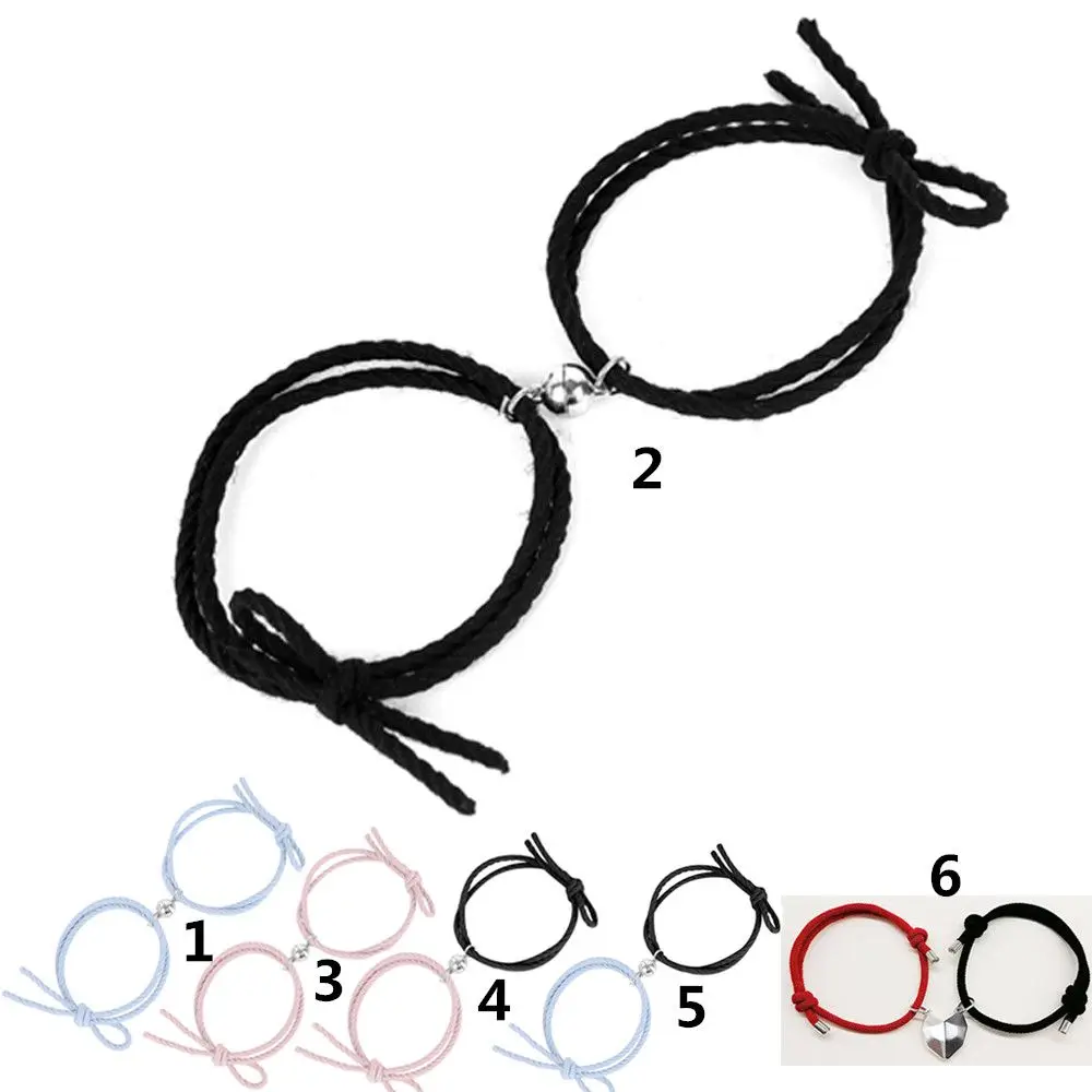 

2Pcs/SET Couple Minimalist Lovers Matching Friendship Bracelet Rope Braided Magnetic Distance Attract Bracelet Kit Lover Jewelry