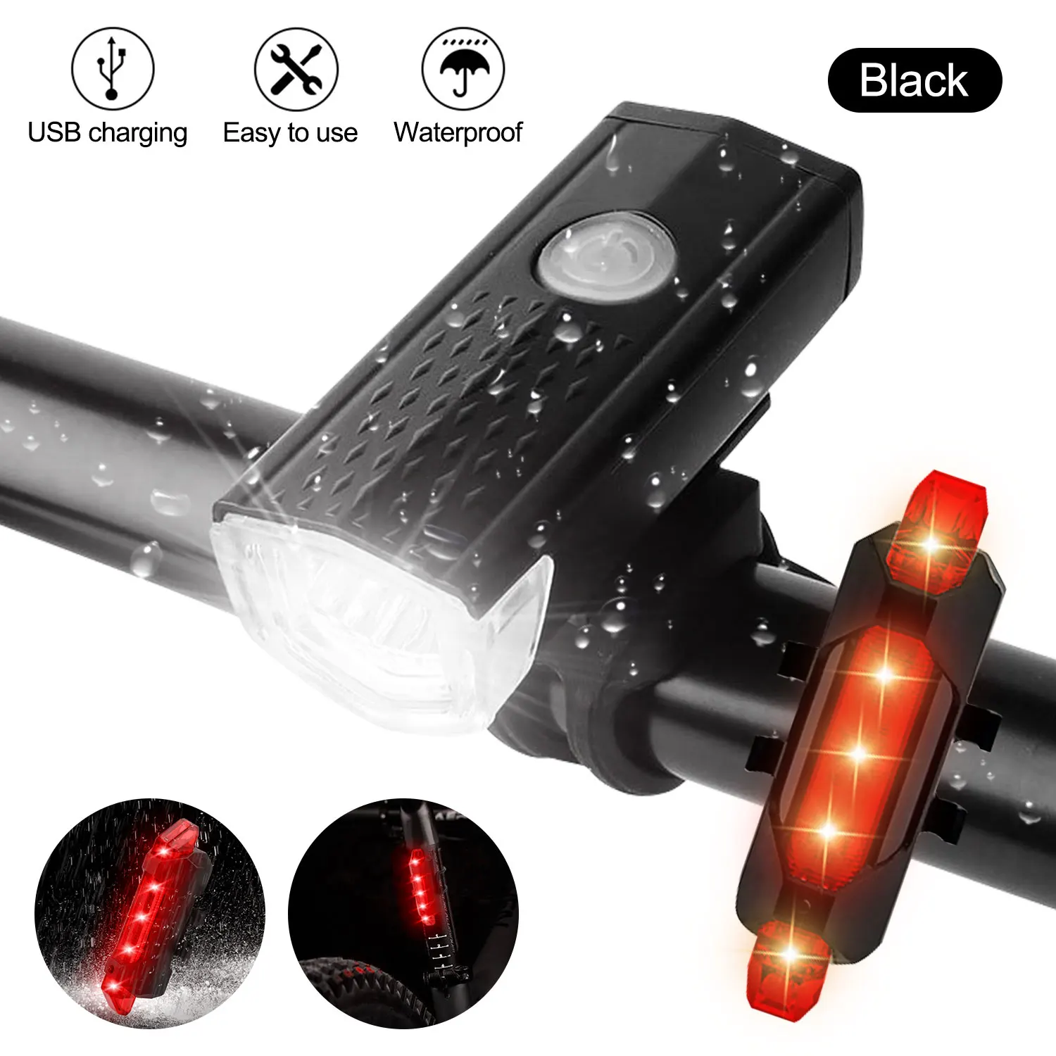 

Waterproof USB Mini Bike Light XPE LED Front Bicycle Headlight MTB Night Safety Warning Flashlight with Rear Lamp