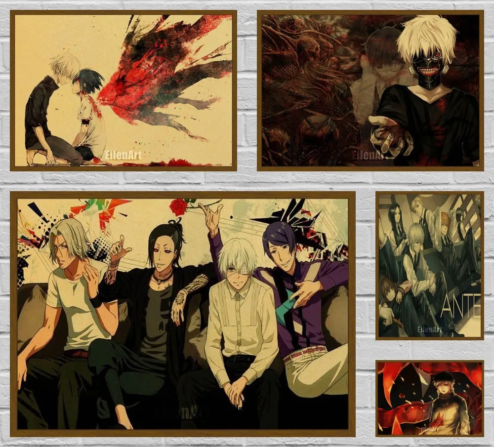 

Hot Tokyo Ghoul Anime Posters Kraft Paper Vintage Poster Prints Clear Image Art Painting Bar Wall Decor Modern 42X30cm
