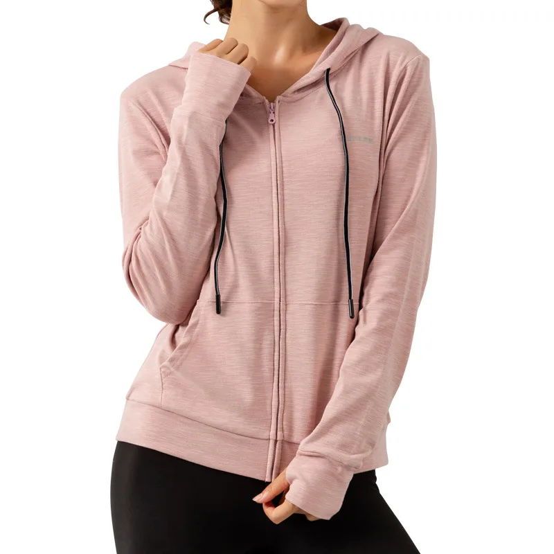 

2020 Sports Jackets Women Loose Hooded Pure Cotton Fitness Tops Autumn and Winter Running Long Sleeve Quick-Drying Slim Fit Yoga