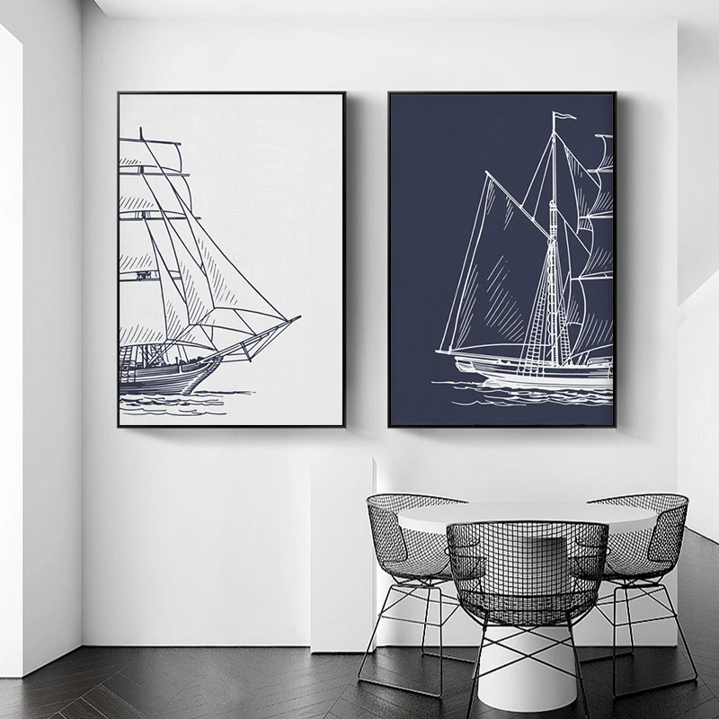 

Ship Canvas Painting Nordic Hand-painted Wall Art Poster Sailing Ship Sailing Ship Navy Photo Printing Living Room Home Decor
