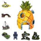 Искусственная Смола пещера для рыбок укрытие аквариума орнамент Ландшафтный декор мини-дерево человек модель лодки дом мост для украшения аквариума