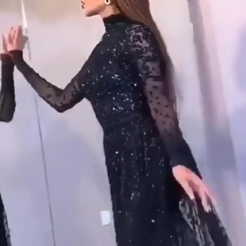 

2021 New Women's Stand Sexy Bronze Long-Sleeved Dance Dress New Style