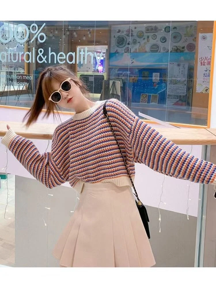 

Осенний японский короткий свитер, Женский пуловер свободного кроя